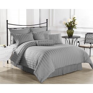 Pure Stripe Cotton Sateen Hotel Grey Solid Color BedSets [All Sizes] CSB-092